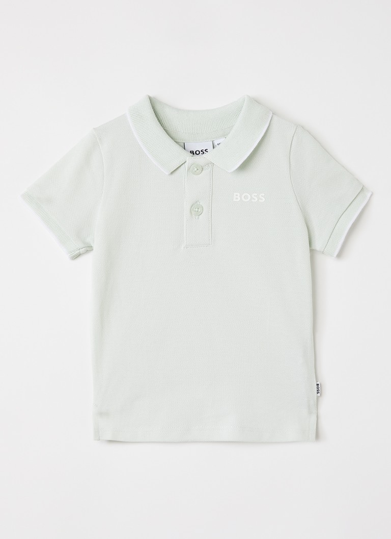 BOSS Jongens Polo van piqué katoen met logo in de kleur Lindegroen, maat: 80