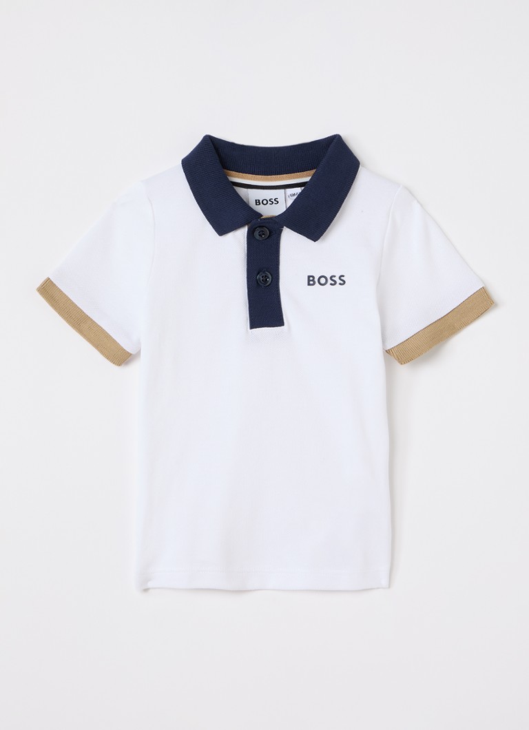 BOSS Jongens Polo van piqué katoen met logo in de kleur Wit, maat: 74
