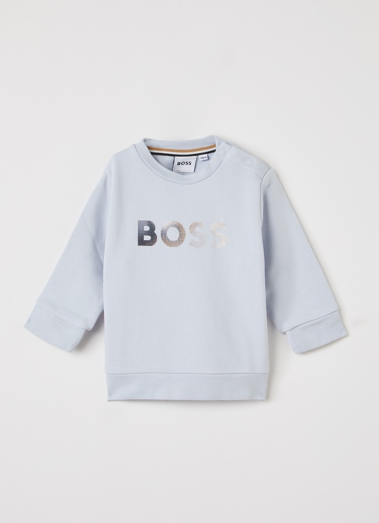 BOSS Jongens Sweater met logoprint in de kleur Lichtblauw, maat: 98