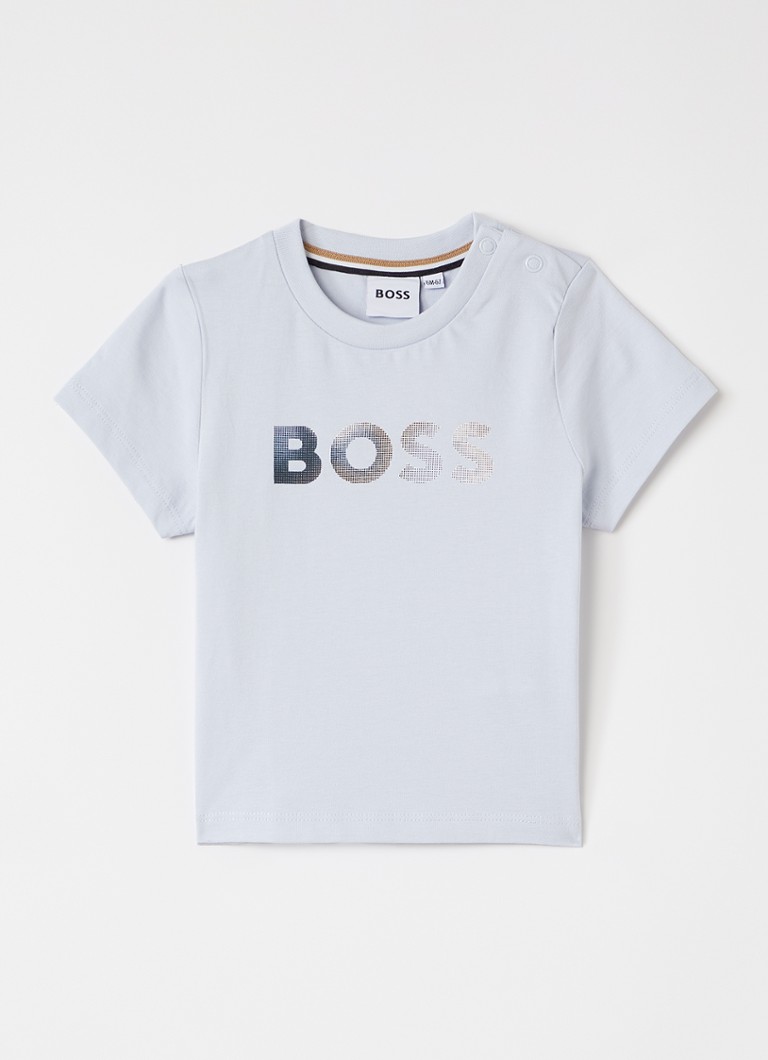 BOSS Jongens T-shirt met logoprint in de kleur Lichtblauw, maat: 92