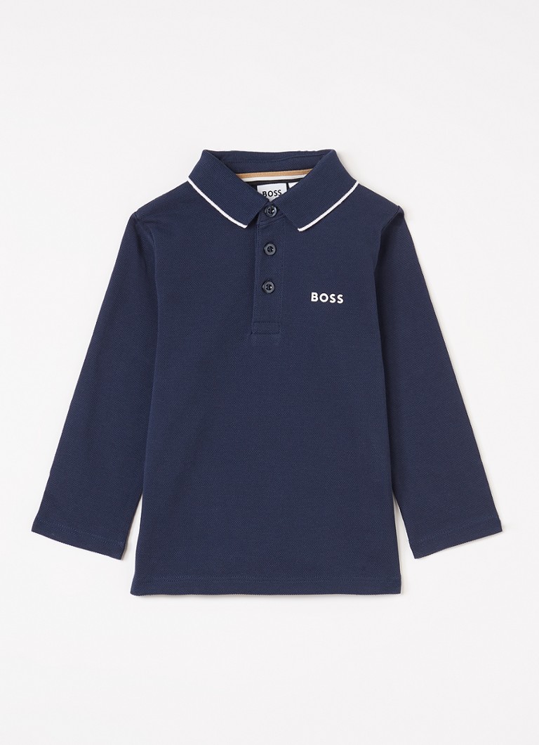 BOSS Jongens Polo met logo in de kleur Donkerblauw, maat: 98