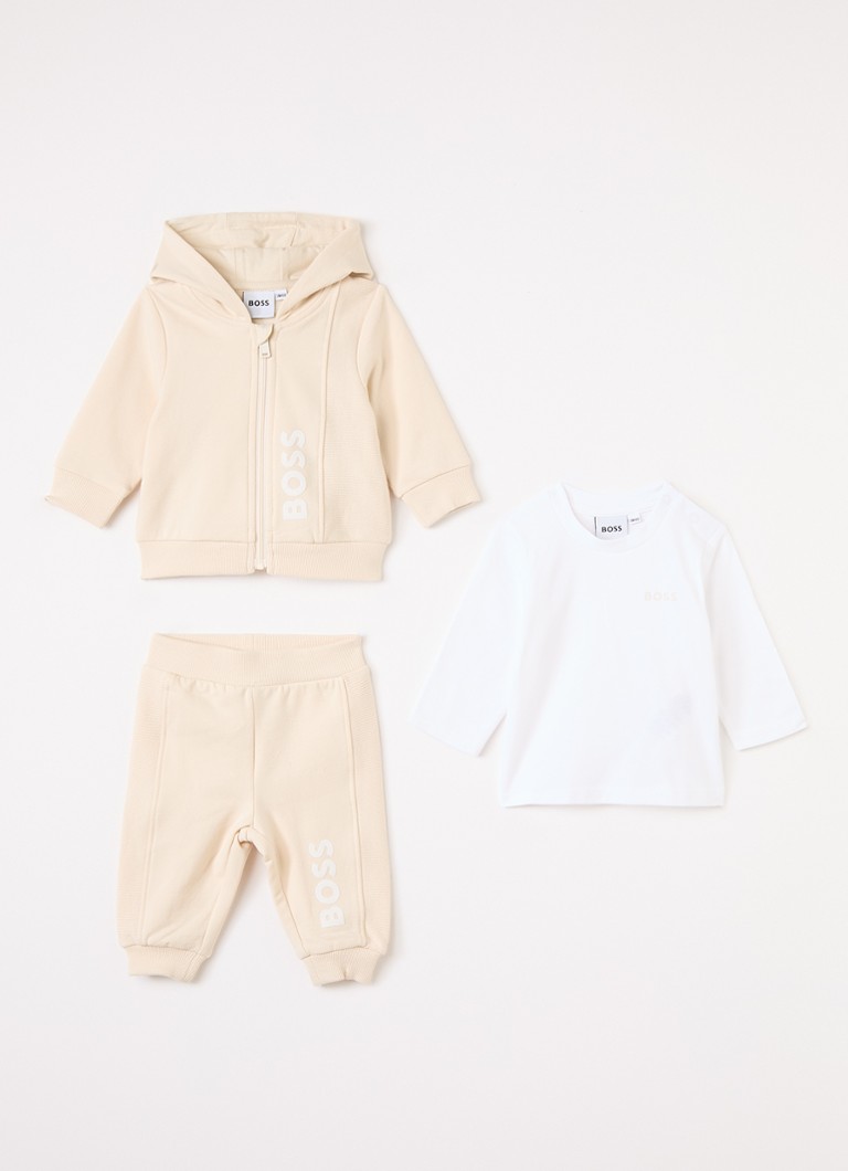 HUGO BOSS Jongens Set van joggingpak met longsleeve in giftbox 3-delig in de kleur Beige, maat: 62