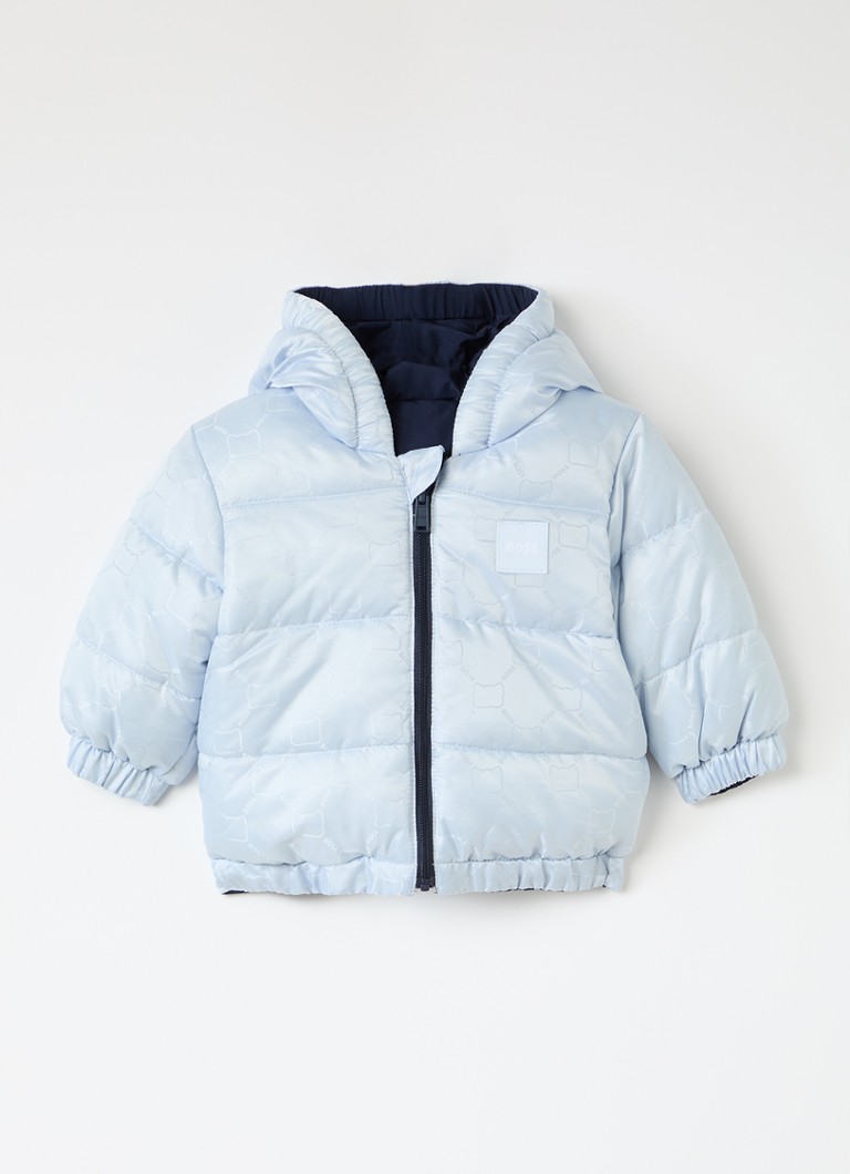 BOSS Jongens Reversible puffer jack met logo in de kleur Lichtblauw, maat: 68