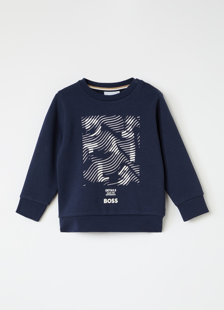 BOSS Jongens Sweater met print in de kleur Donkerblauw, maat: 98