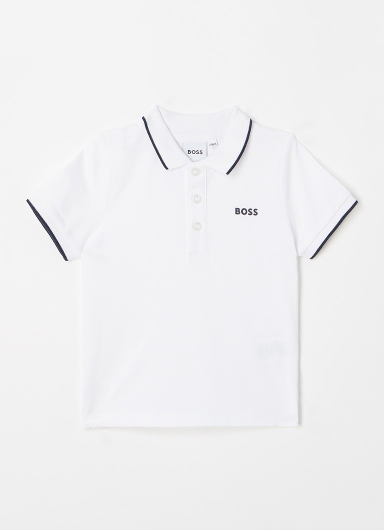 BOSS Jongens Polo van piqué katoen met logoborduring in de kleur Wit, maat: 98