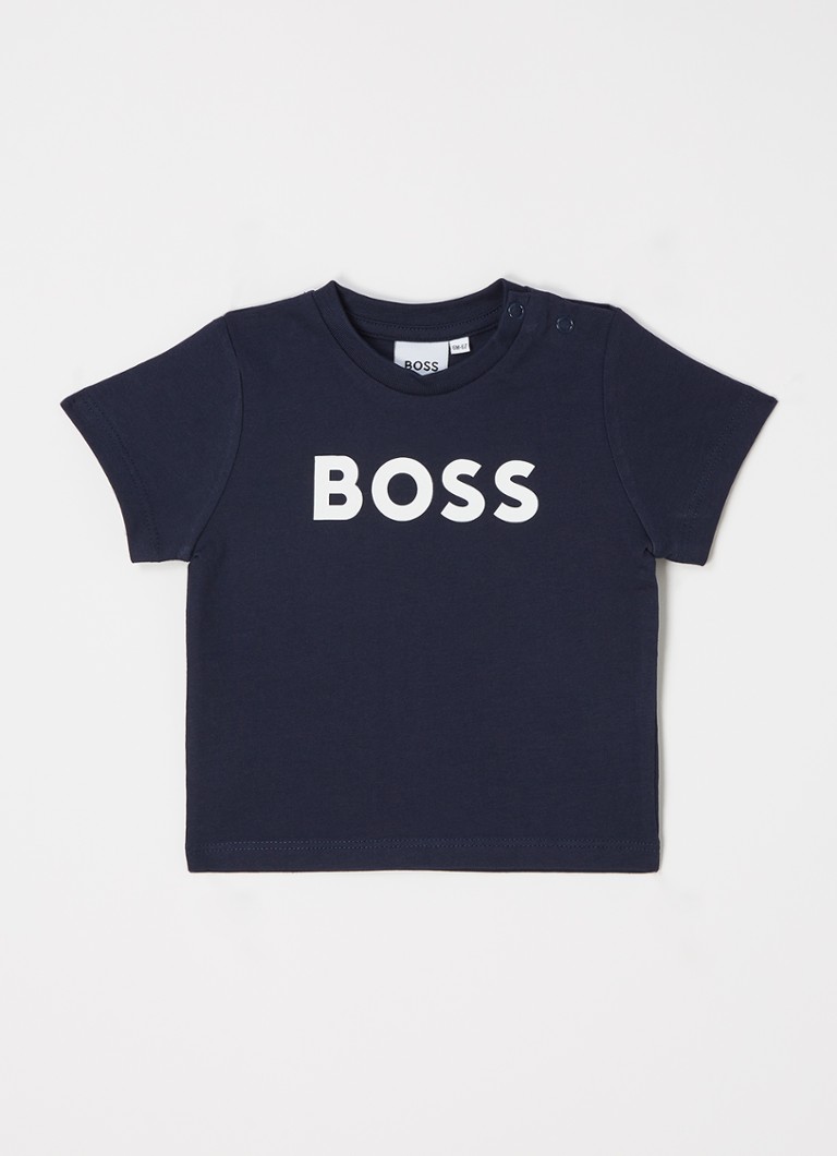 BOSS Jongens T-shirt met logoprint in de kleur Donkerblauw, maat: 98