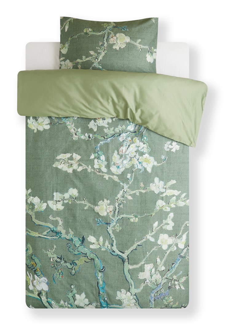 Van Gogh Museum Almond Blossom dekbedovertrekset van katoensatijn 220TC - inclusief kussenslopen Groen - Deal