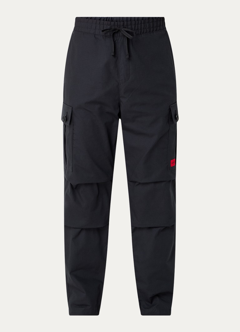 HUGO Heren Garlo233 tapered fit cargobroek met logo in de kleur Zwart