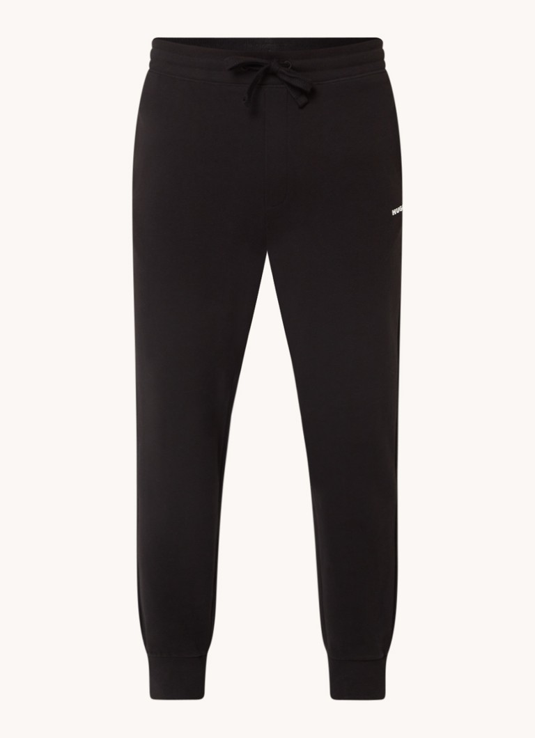 HUGO Heren Trainingsbroek van katoenen badstof met logoprint in de kleur Zwart