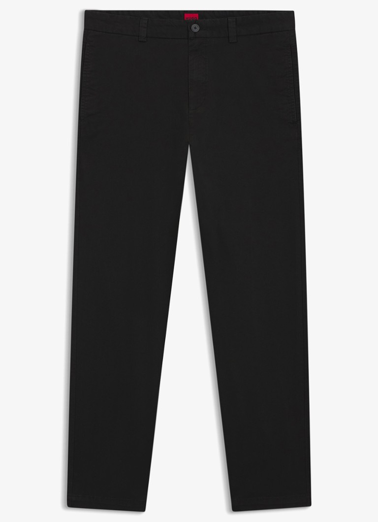 HUGO Heren David slim fit chino met steekzakken in de kleur Black-001 / Zwart