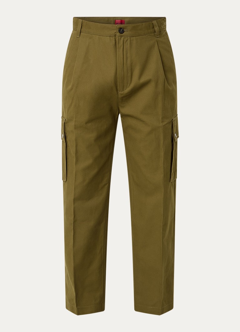 HUGO Heren Grayson253 loose fit cargobroek met klepzakken en logo in de kleur Bronsgroen