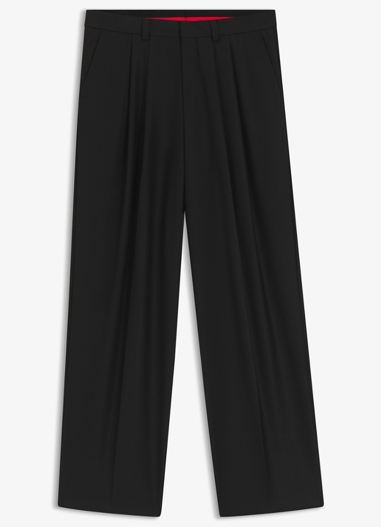 HUGO Heren Modern fit pantalon in wolblend met persplooi in de kleur Zwart