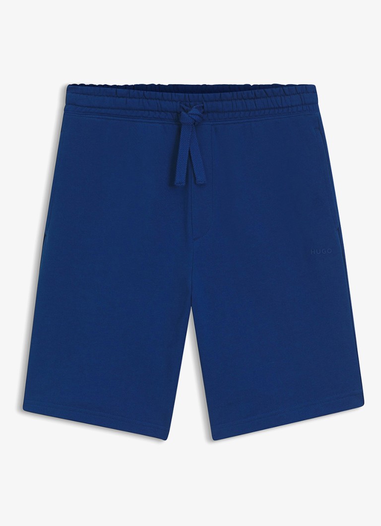 HUGO Heren Short van katoenen sweatstof met logoprint in de kleur Open Blue-498 / Blauw