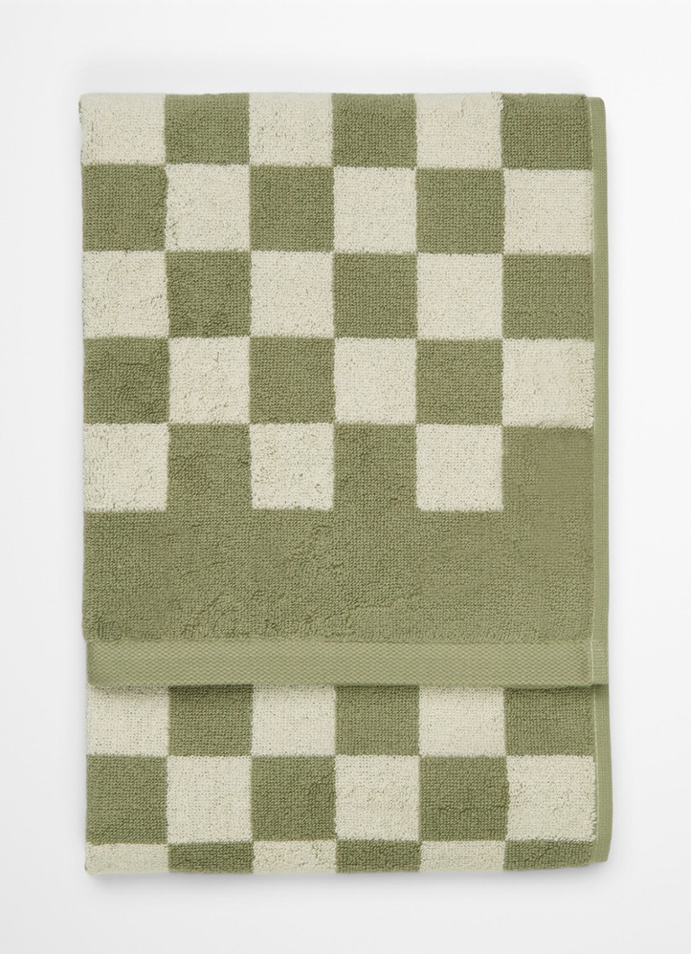 Marc O'Polo Checker handdoek van katoen badstof Olijfgroen - Deal