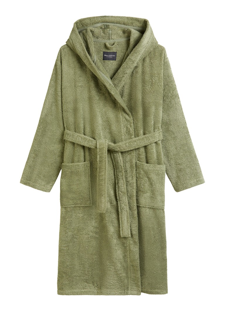 Marc O'Polo Heren Timeless badjas van katoen in de kleur Olijfgroen, maat: XL
