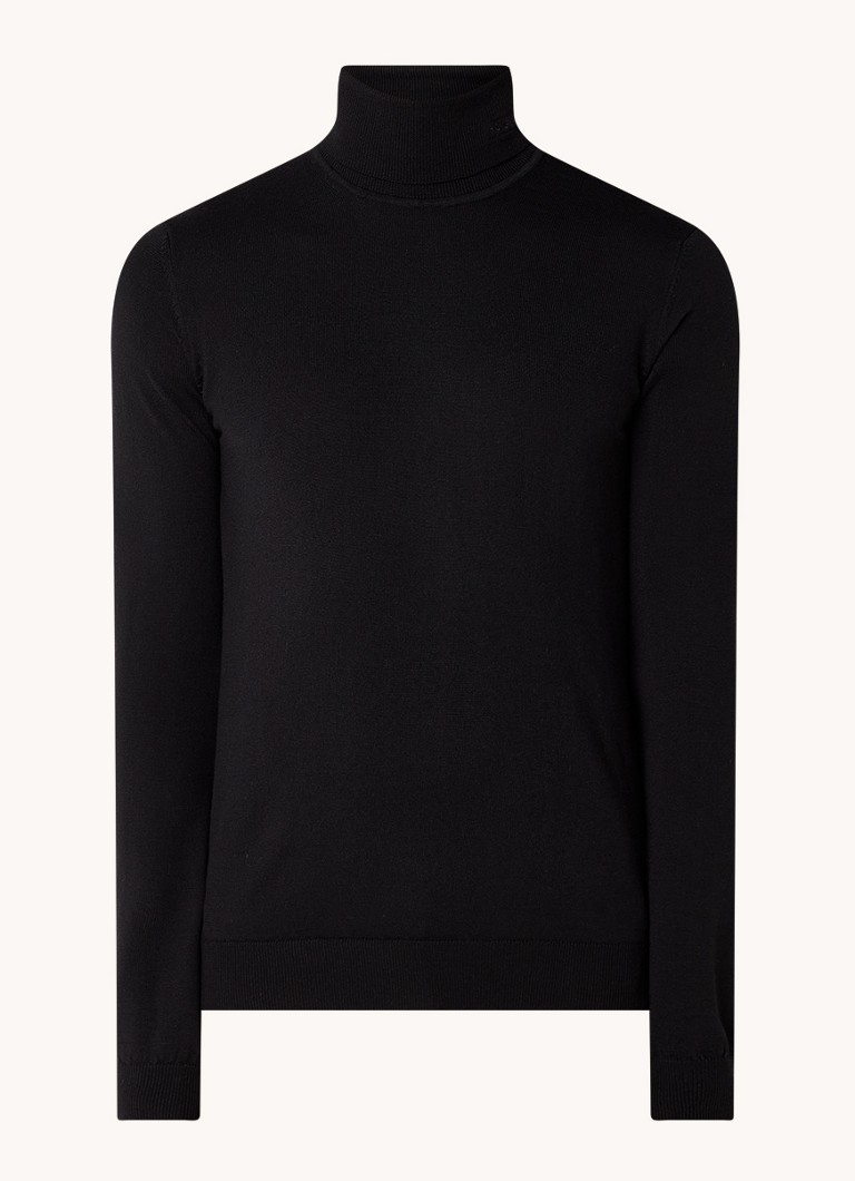 HUGO Heren Regular-fit trui van scheerwol met col in de kleur Zwart