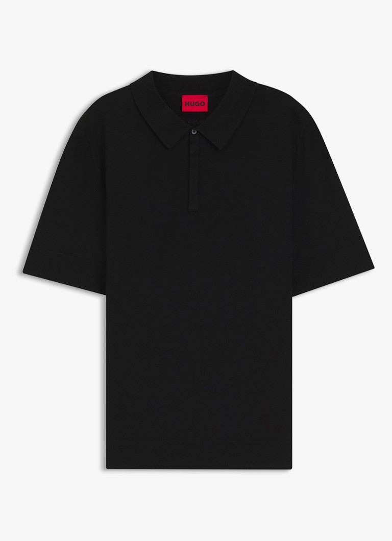 HUGO Heren Regular fit fijngebreide polo in de kleur Zwart