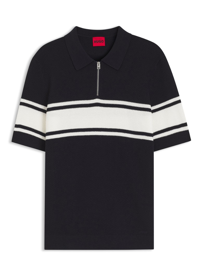 HUGO Heren Fijngebreide polo met halve rits in de kleur Blauw