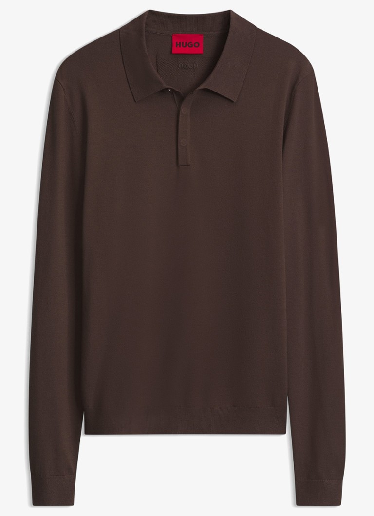 HUGO Heren Fijngebreide polo met logo in de kleur Bruin