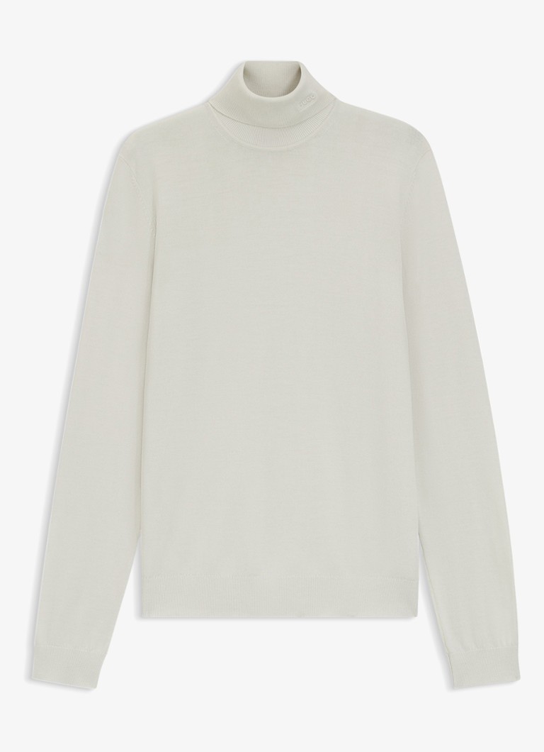 HUGO Heren Regular-fit trui van scheerwol met col in de kleur Creme