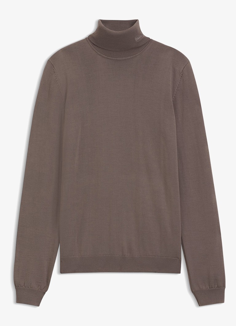 HUGO Heren Regular-fit trui van scheerwol met col in de kleur