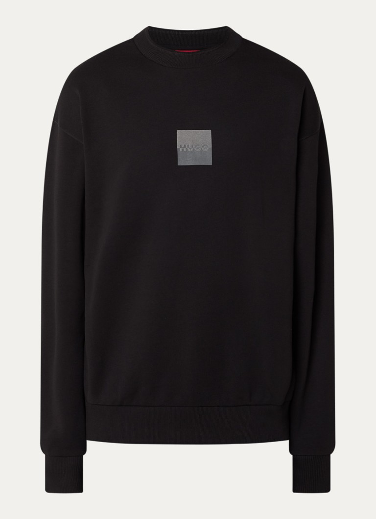 HUGO Heren Dusplited sweater met logo- en backprint in de kleur Zwart
