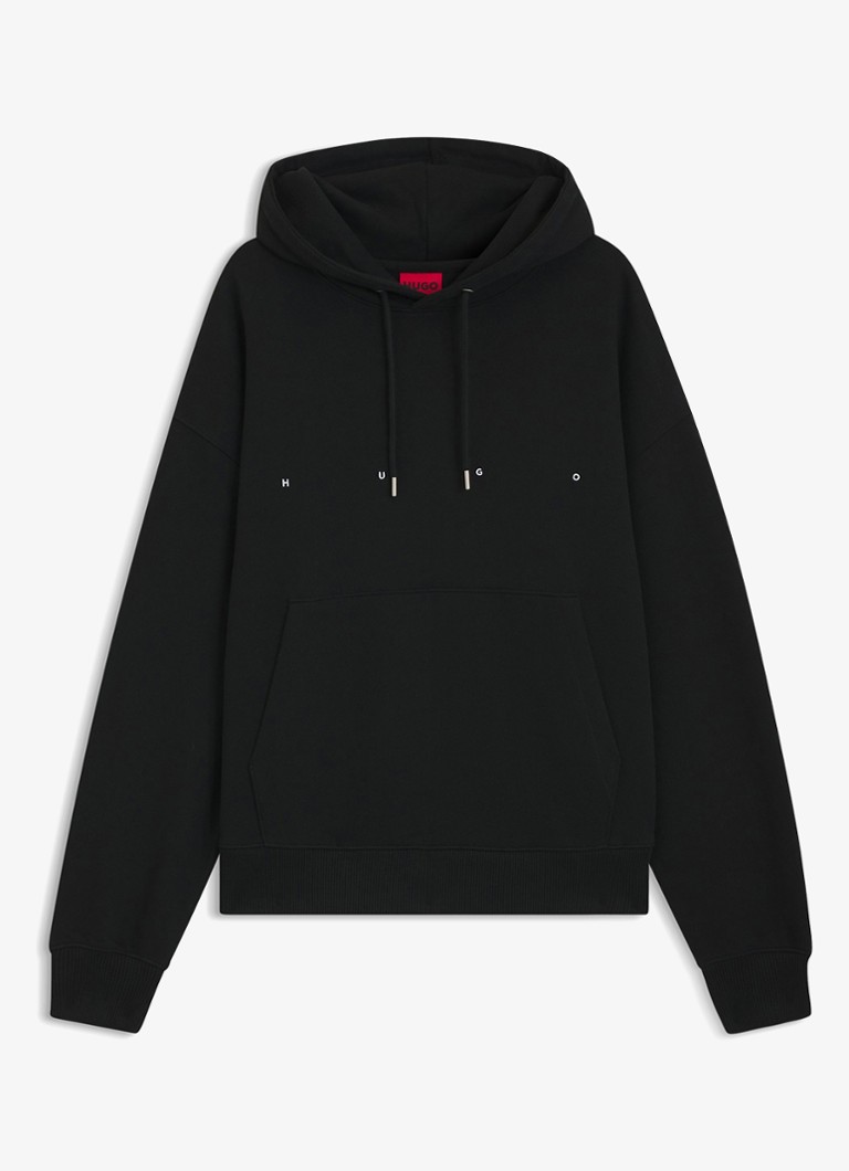 HUGO Heren Hoodie met logo- en backprint in de kleur Zwart