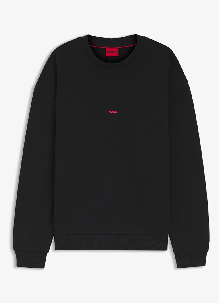 HUGO Heren Sweater met logo-en backprint in de kleur Zwart