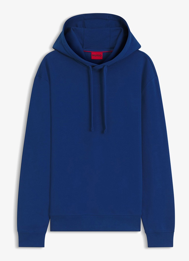 HUGO Heren Hoodie van katoenen sweatstof met logoprint in de kleur Open Blue-498 / Blauw