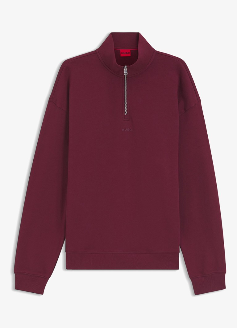 HUGO Heren Sweatshirt van katoenen badstof met logo en ritskraag in de kleur Dark Pink-654 / Roze