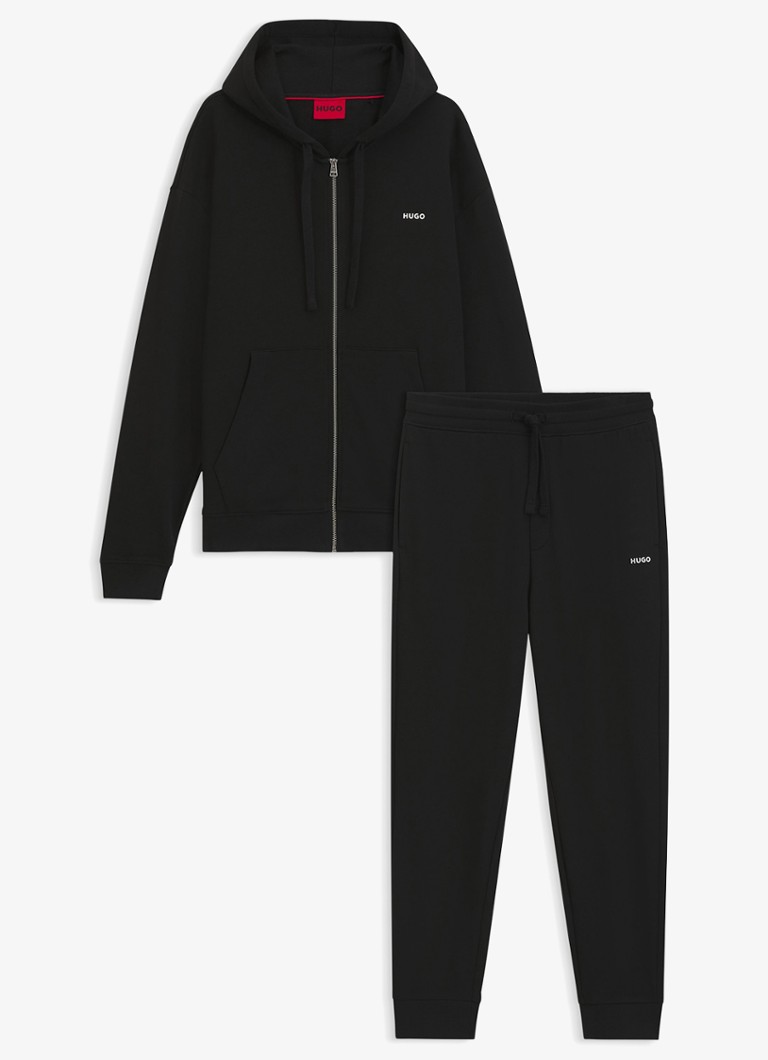 HUGO Heren Set van vest en joggingbroek met logo 2-delig in de kleur Zwart