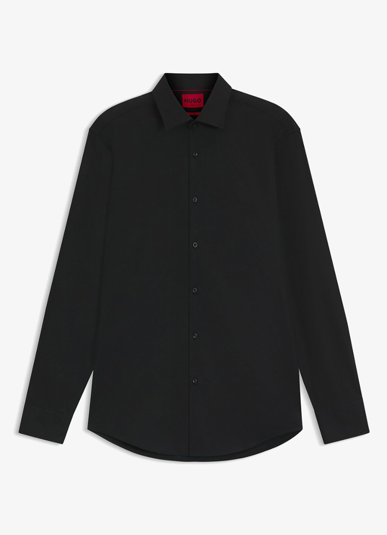 HUGO Heren Slim-fit overhemd in een popeline van gemakkelijk te strijken katoen in de kleur Zwart