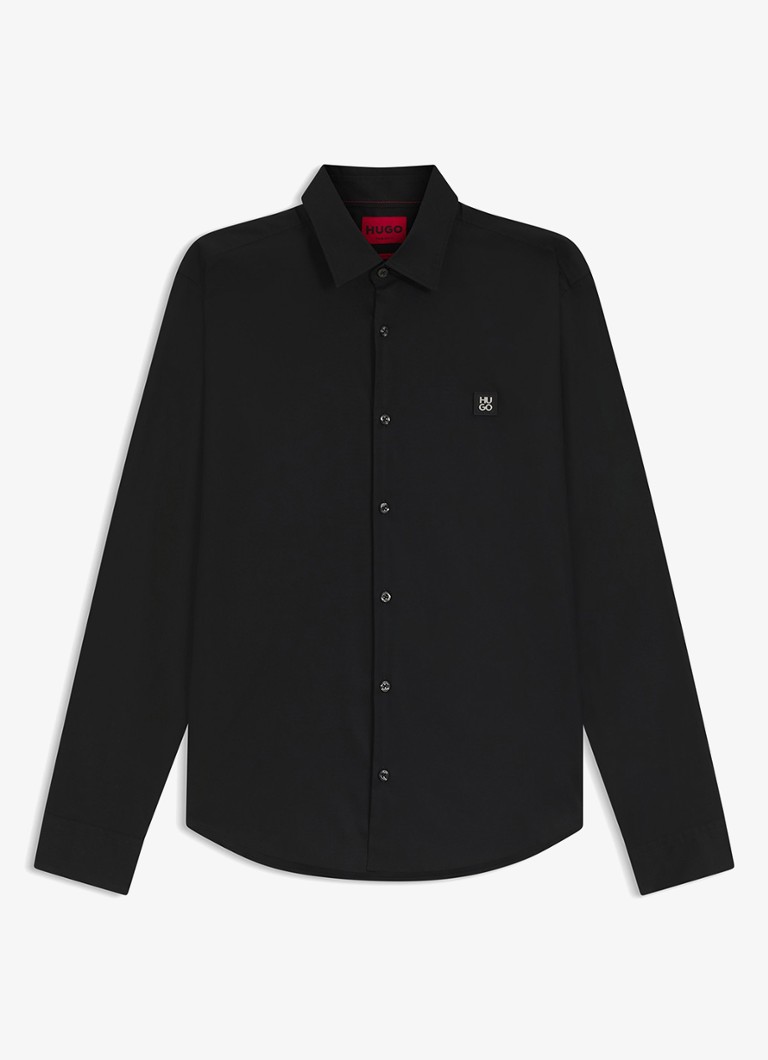 HUGO Heren Ermo regular fit overhemd met logo in de kleur Zwart