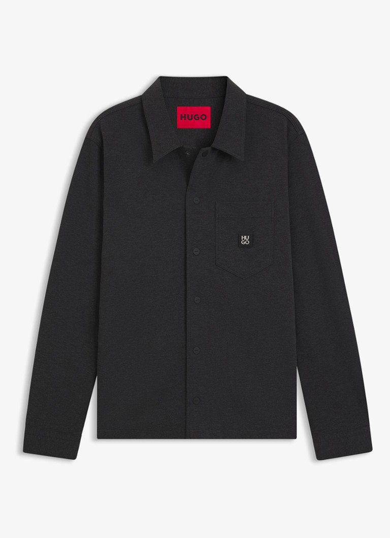HUGO Heren Oversized fit overhemd met borstzak in de kleur Donkergrijs