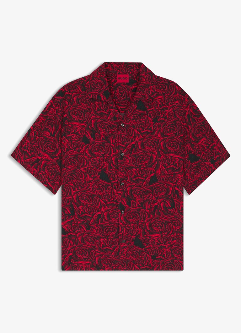 HUGO Heren Oversized overshirt met grafische print in de kleur Rood