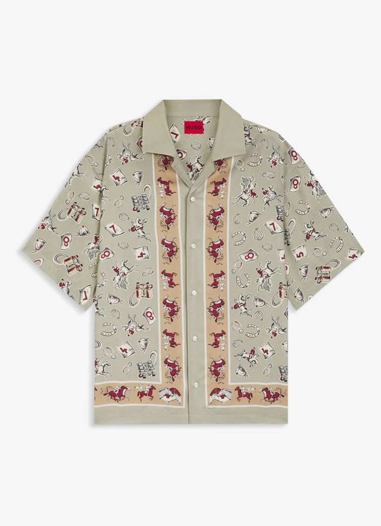 HUGO Heren Espino oversized fit overhemd met grafische print in de kleur Light/Pastel Green-337 / Groen