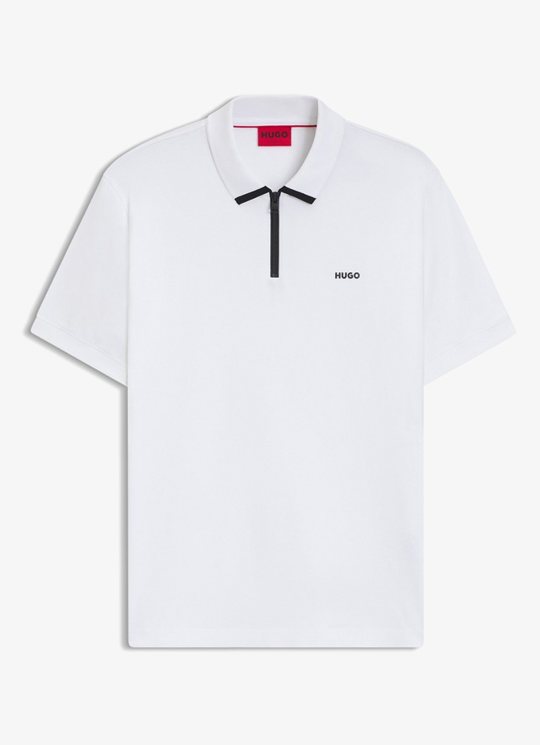 HUGO Heren Polo van katoenpiqué met contrastlogo in de kleur White-100 / Wit