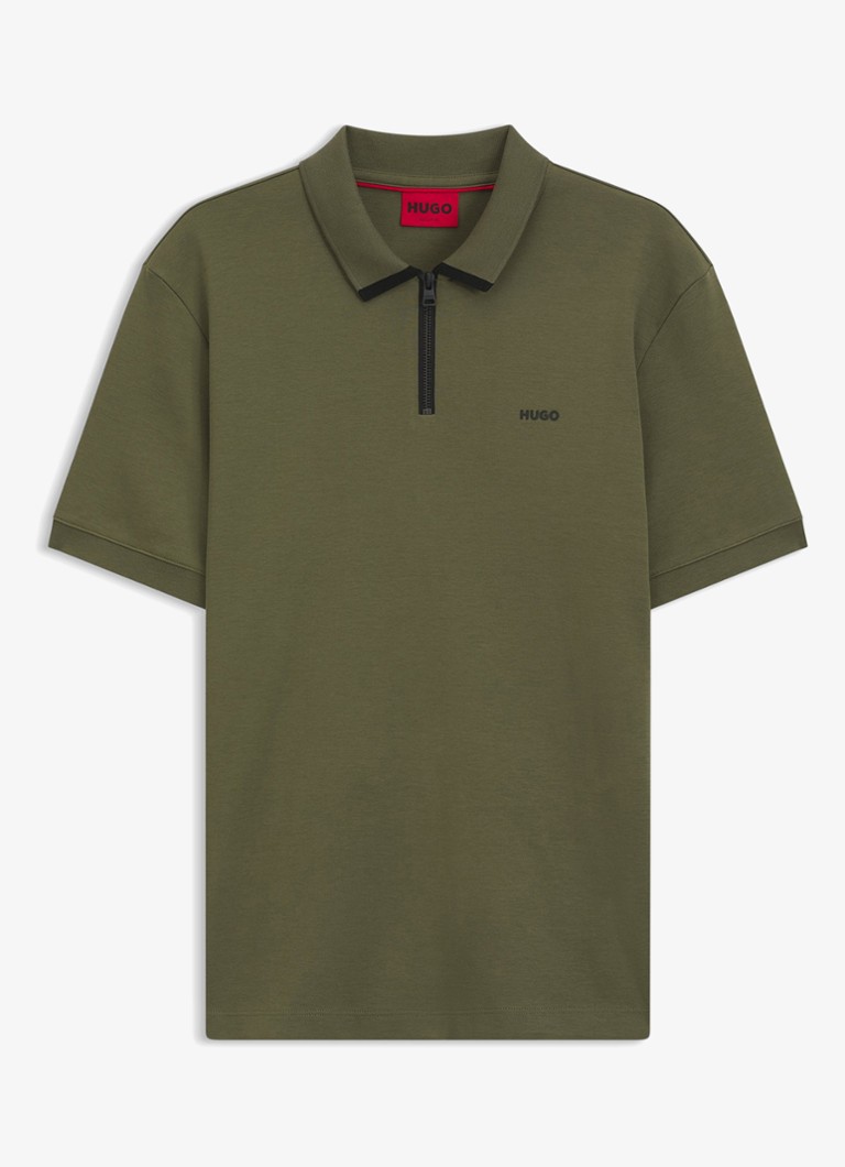 HUGO Heren Polo van katoenpiqué met contrastlogo in de kleur Open Green-388 / Groen