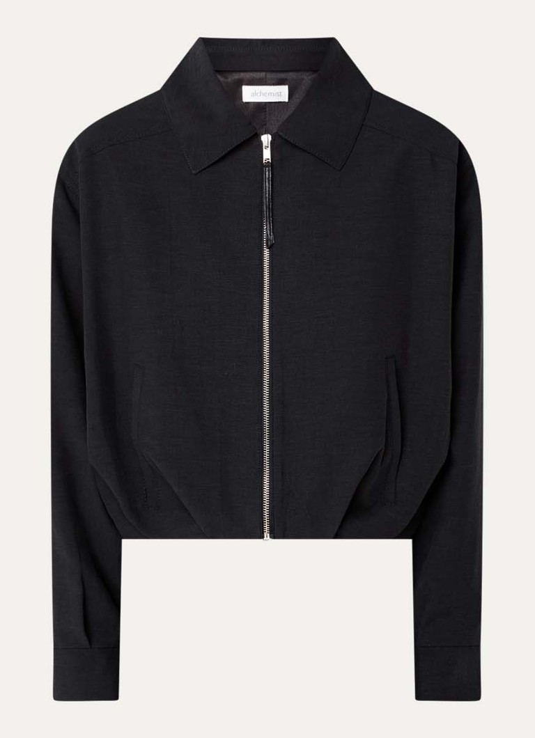 Alchemist Dames Luki cropped jack in linnenblend met steekzakken in de kleur Zwart