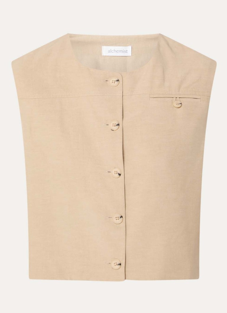 Alchemist Dames Masey gilet in linnenblend met borstzak in de kleur Beige
