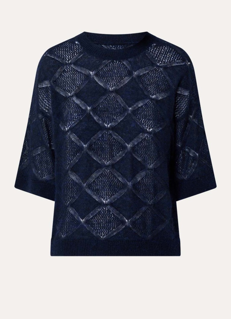 Alchemist Dames Pepper grofgebreide pullover met opengewerkt dessin in de kleur Donkerblauw