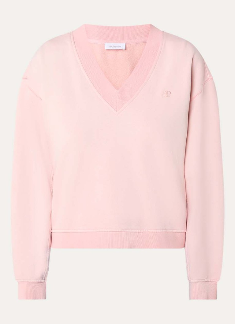 Alchemist Dames Gaia sweater met V-hals en logoborduring in de kleur Lichtroze