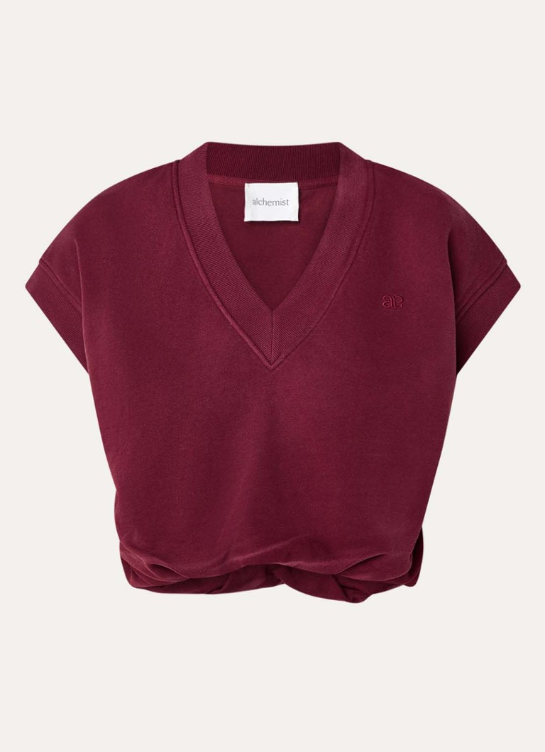 Alchemist Dames Ola sweater met V-hals en logoborduring in de kleur Bordeauxrood