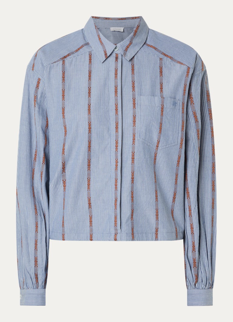 Alchemist Dames Fay blouse met streepprint en borstzak in de kleur Staalblauw