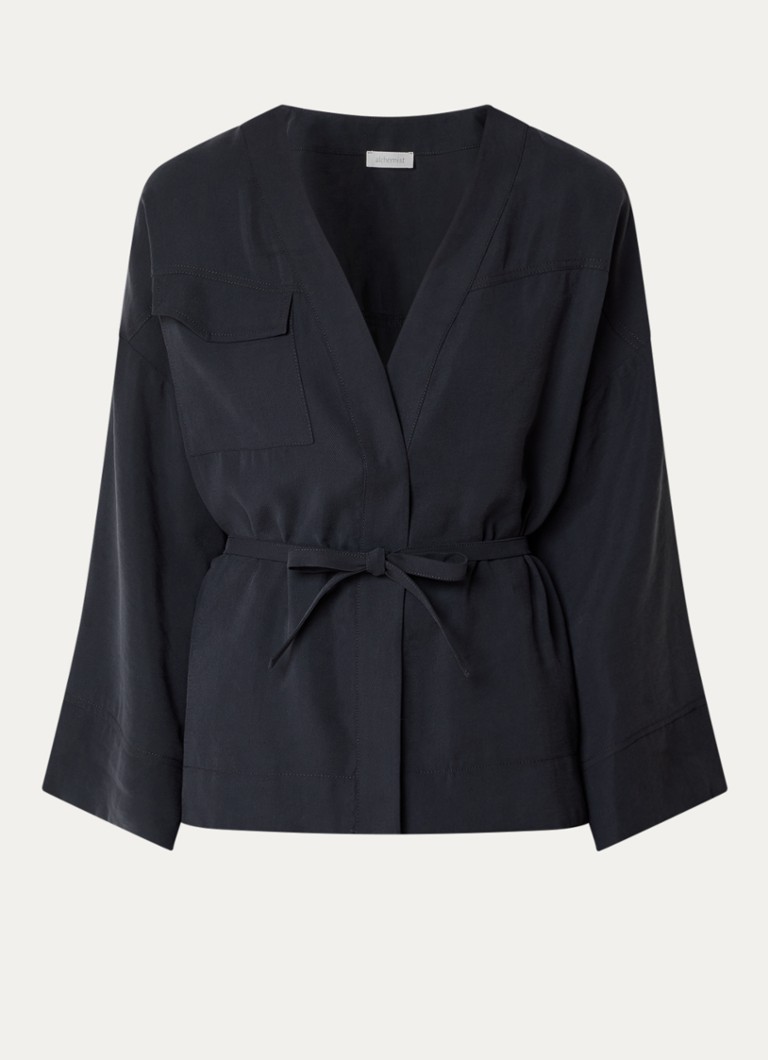 Alchemist Dames Lieke blouse met borstzak en strikceintuur in de kleur Zwart