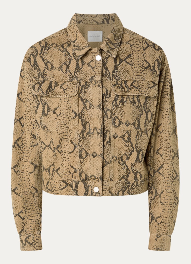 Alchemist Dames Frederiek spijkerjas met borstzakken en slangenprint in de kleur Khaki