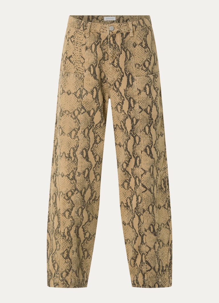 Alchemist Dames Abbi high waist tapered jeans met slangenprint in de kleur Camel