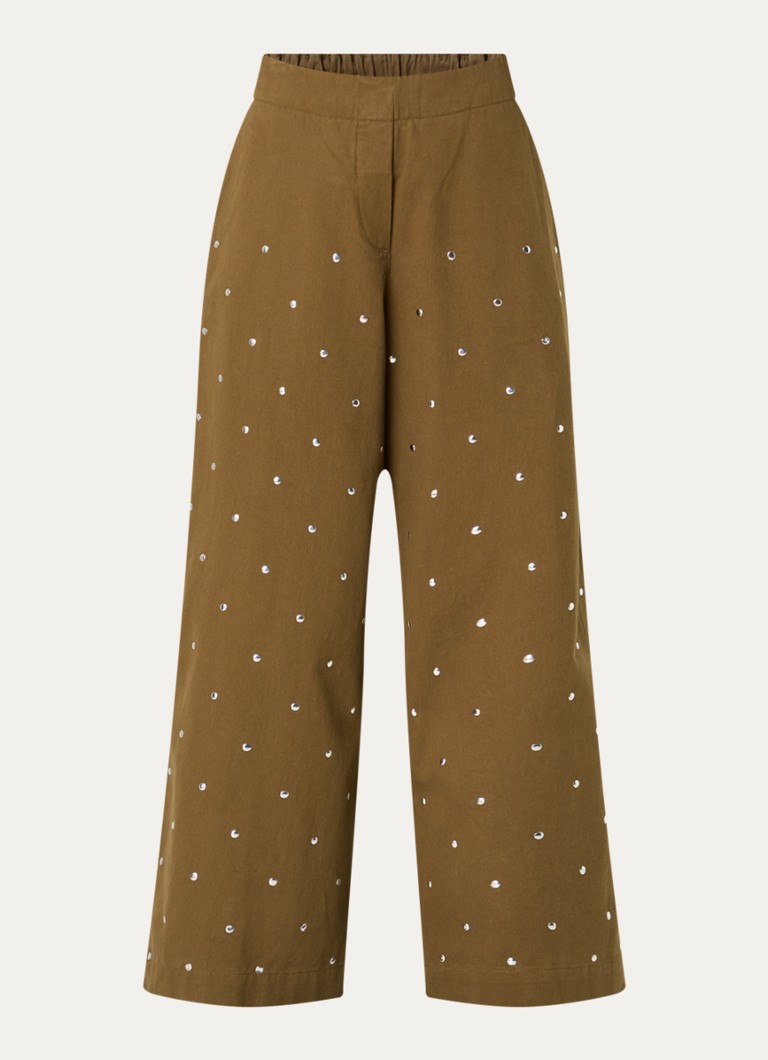 Alchemist Dames Moonflower high waist wide fit cullote met studs in de kleur Mosgroen