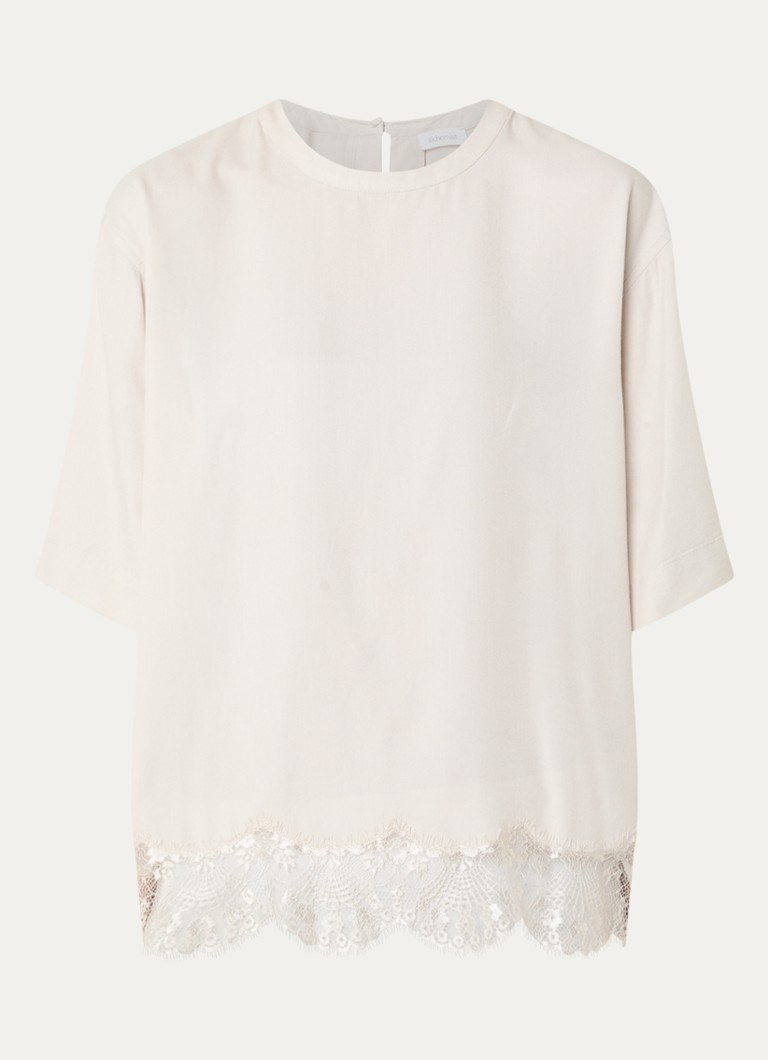 Alchemist Dames Fia T-shirt met schoudervulling en details van kant in de kleur Beige
