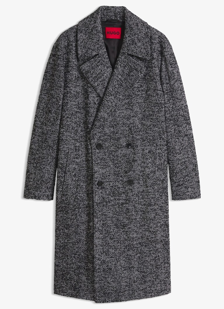 HUGO Heren Mantel in scheerwolblend in de kleur Dark Grey-028 / Grijs